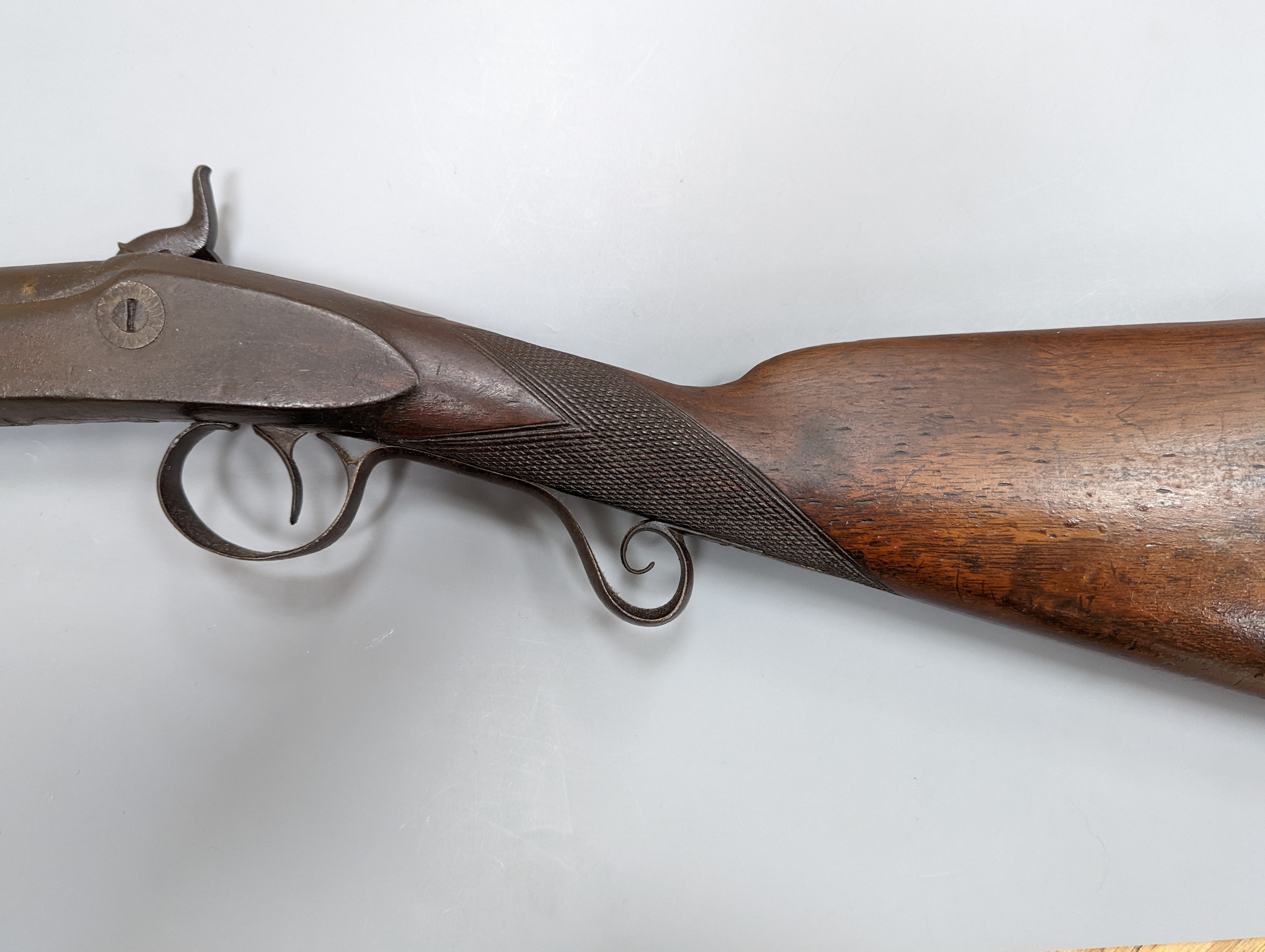A late 19th/early 20th century percussion cap musket,115 cms long.